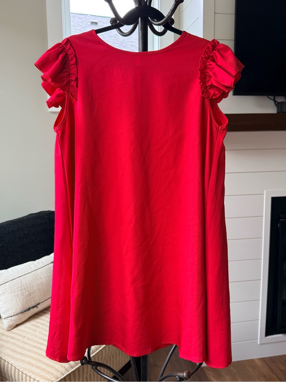 Women’s Bright Red Ruffle Sleeve A-line Dress
